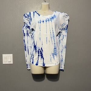 Generation Love Josephine Puffy Long Sleeves Indigo Tie-Dye T-shirt Top Size M